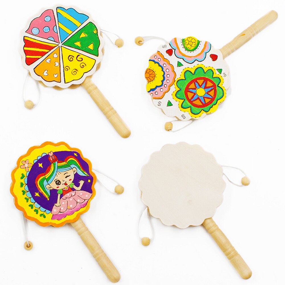 Houten onbeschilderde rammelaar pellet drum diy schilderij knutselen kinderen muzikaal speelgoed