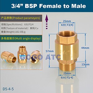 DN15/DN20/DN25 1/2 3/4 1 inch brass In-Line spring vertical check valve for Water meter female male one way valve: D5-4-5