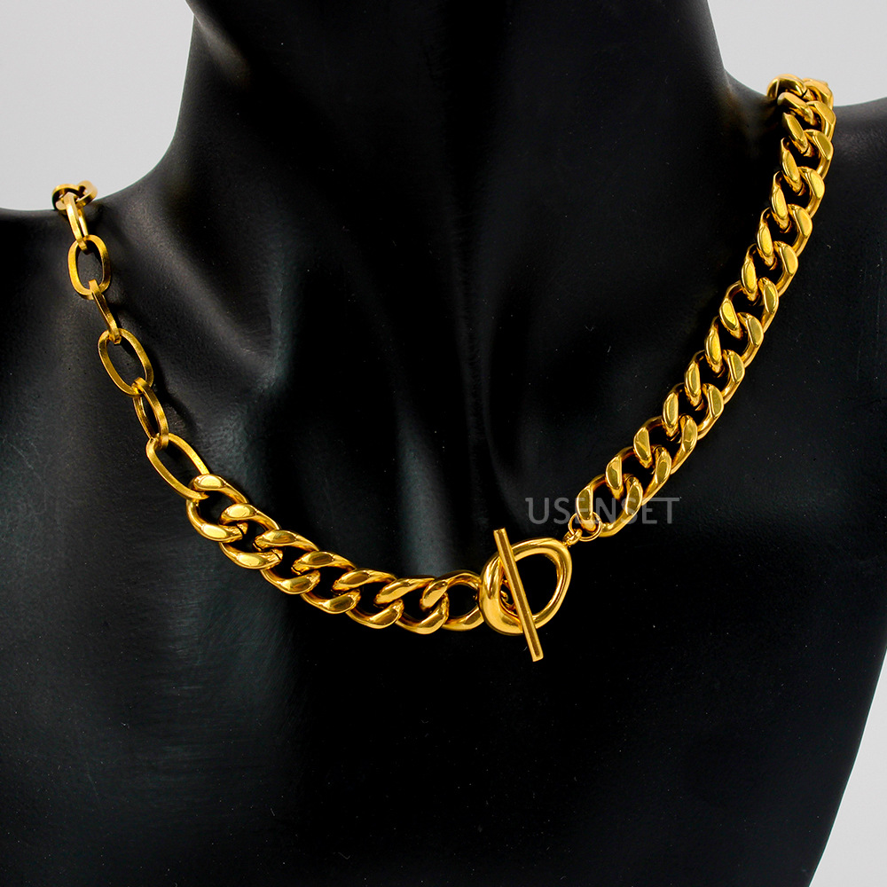 Girocollo a catena Hip-Hop per uomo e donna collana a catena O Patchwork con cordolo in acciaio inossidabile 18K placcatura sottovuoto