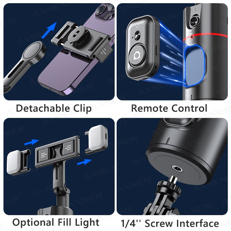 AXNEN P02 360 Rotation Follow-up Gimbal Stabilizer Monopod Desktop Tracking Gimbal with Remote for Phone Tiktok Live Photography