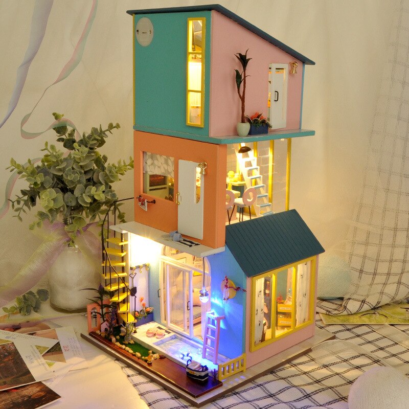 Diy Doll House Handmade House Model Warm And Fashionable Villa With Swimming Pool To Send Family Love And Of Love: Black