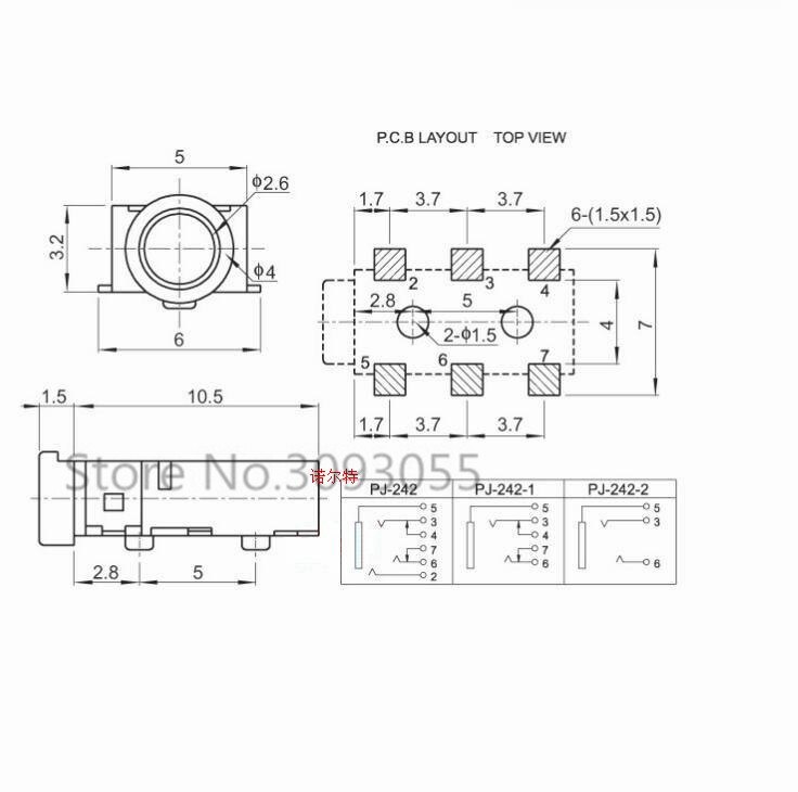 10PCS PJ-242 2.5MM Headphone jack socket female connector for Audio video 3+3 SMD 6P Good