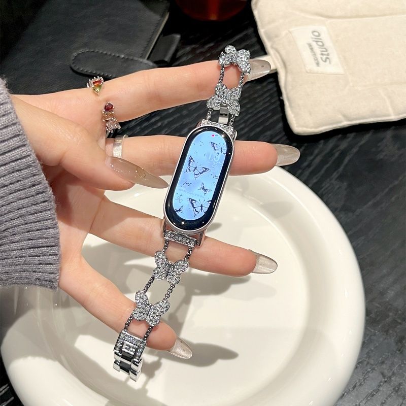 Butterfly strap suitable for Xiaomi Band 8 Pro/9Pro，8/8 NFC/9/9NFC/10/10NFC，For Mi band 3/4/5/6/7， For Redmi Watch4/Watch5: M / Silver
