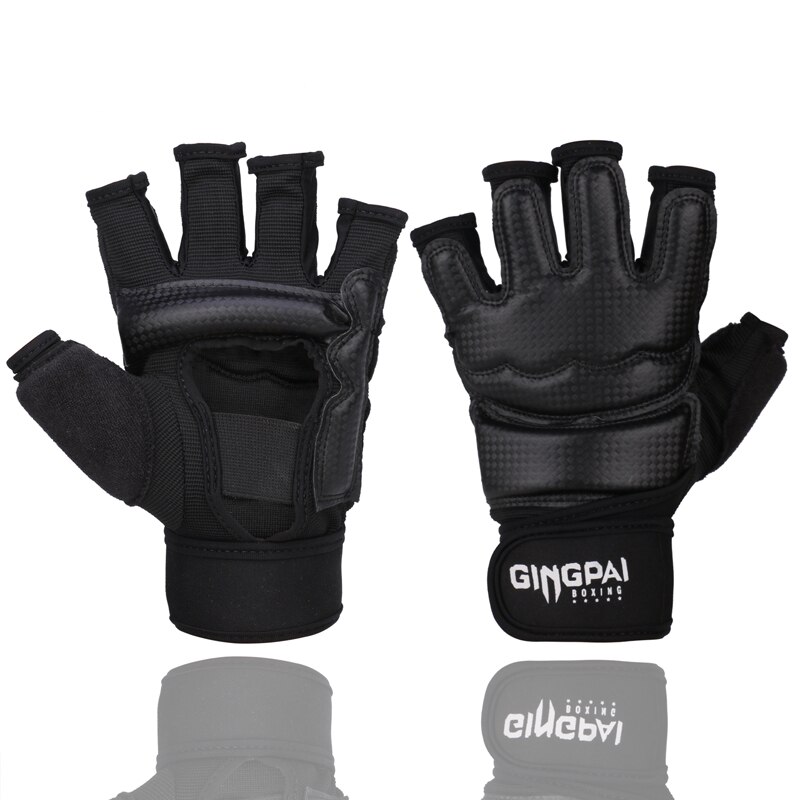 Guantes de Taekwondo para niños y adultos, protectores de manos de medio dedo para Karate, boxeo, MMA, saco de boxeo, negro, WTF