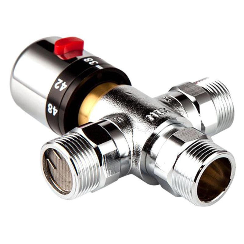 SOLID BRASS 3-Way Thermostatic Mixing Valve G 1/2 Male Connections, Stepless Adjustment