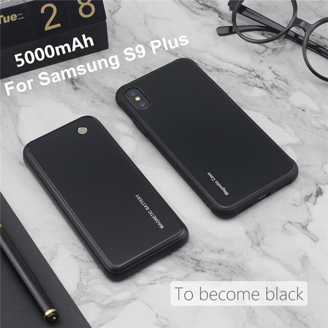 Wireless Charging Magnetic Battery Case For Samsung Galaxy S9 Plus S9 Note 8 Note 9 Power Bank Case Colorful Backup Battery: Black For S9 Plus
