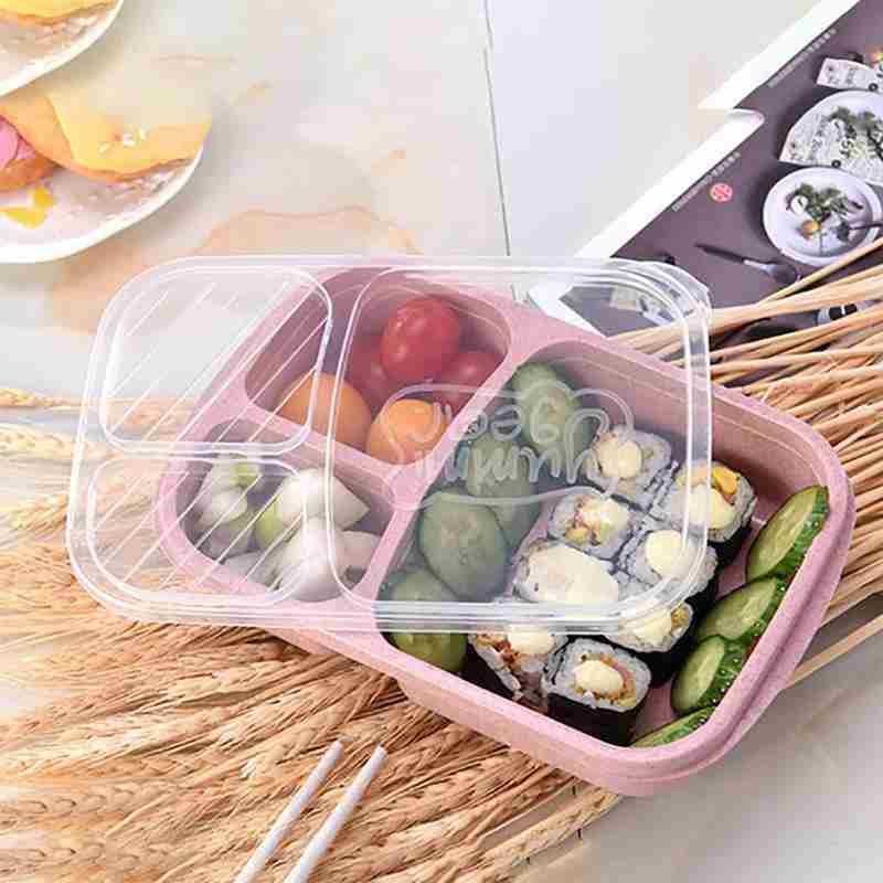 Portable Food Grade Wheat Straw Meal Box Microwave Food Foodbox Container Dinnerware Storage Q9E5
