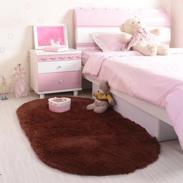 Ensfarget ovale vaskbare gulvmatter til hjemmet stue teppe soverom seng foran teppe salongbord teppe 40 x 60cm h99f: Brun