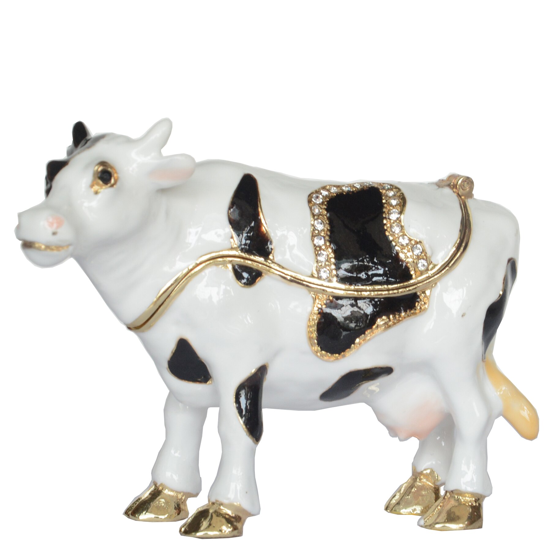Boîte à bibelots de vache noire blanche | Boîte à bijoux en métal, porte-anneau Miniature de vache, pour elle