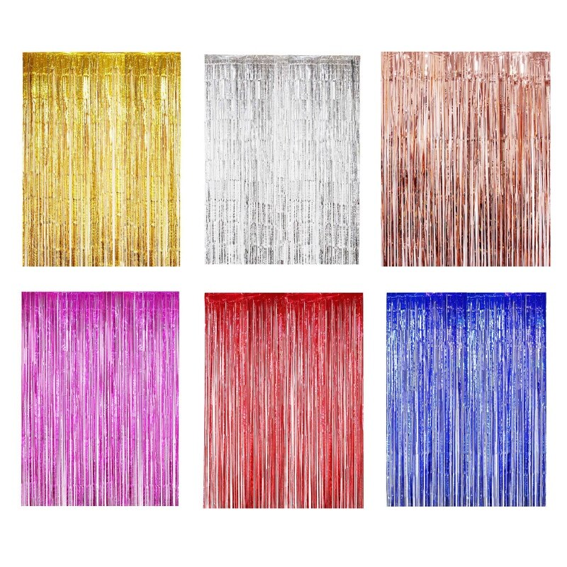 39 X 98in Metal Mercerized Curtain For Birthday Wedding Party Background Tassel Curtain DIY Studio Decoration