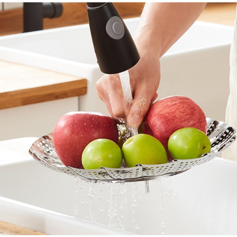 1PC Folding Steamer Basket Stainless Steel Extendable Vegetable Food Mesh Steamer Rack Home Kitchen Cooking Baking Cookware Tool