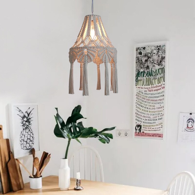 Macrame abażur tapeta w stylu boho wisząca lampa sufitowa tkanina z frędzlami klosz żyrandol dekoracyjne nakładki robić salonu sypialnia