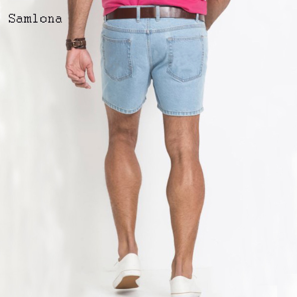Samlona sommer western shorts jeans mænd lige casual trend all-match klassiske simple denim shorts herre uden bælte