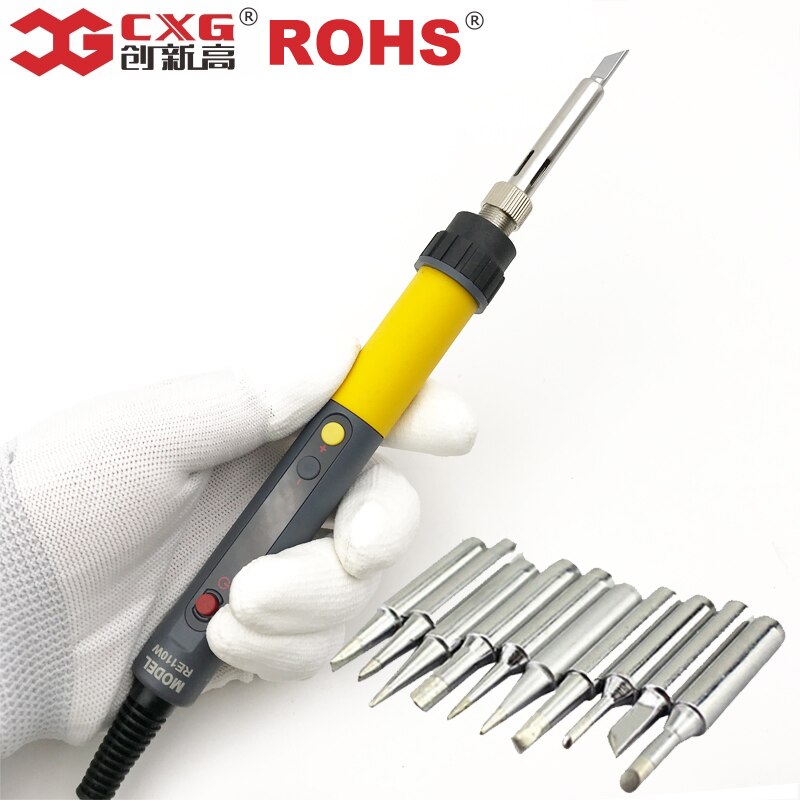 CXG ROHS Re60w/90w/110w LCD Temperature Digital LED Adjustable Electric Soldering Iron Solder Tips EU Plug +10pcs