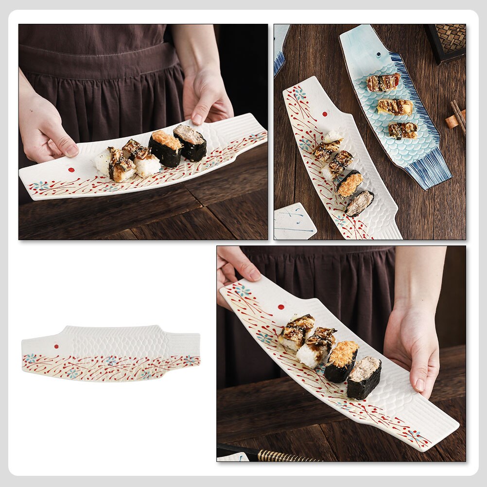 Ceramic Sushi Plate Fish Shaped Food Serving Plate Sashimi Holder