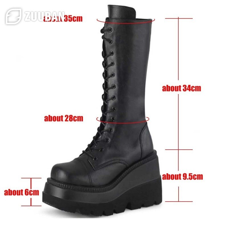 Botas hasta el muslo de cuero para mujer, botines con plataforma, cuñas de suela gruesa, zapatos guays góticos Punk, botas altas de talla 43
