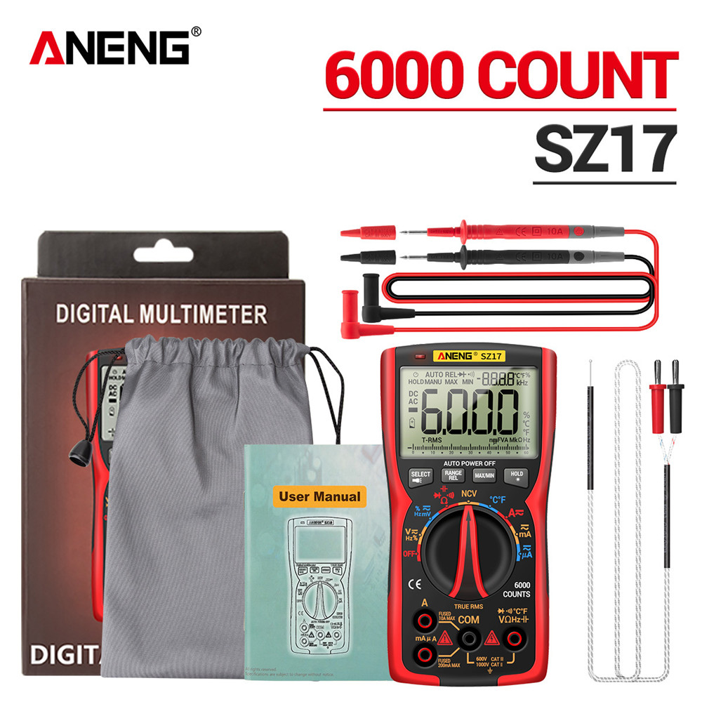 ANENG SZ17 DIY tranzystor kondensator NCV wykrywacz miernik przebiegu multimetr cyfrowy 6000 profesjonalne True RMS AC/DC analogowego testera: SZ17 czerwony
