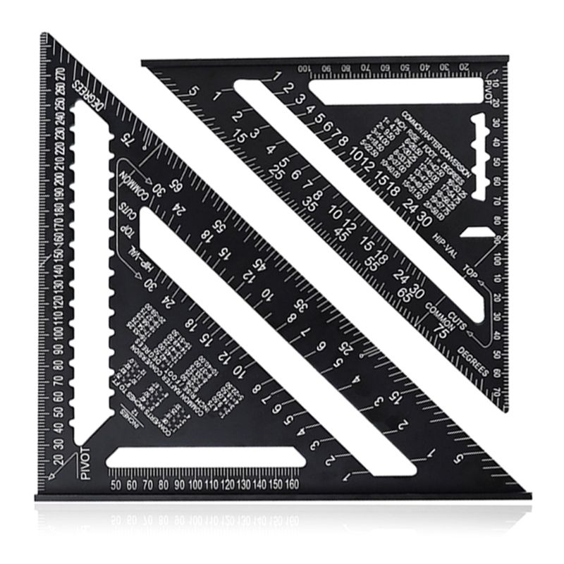 Triangle Ruler 7/12 inch Metric Aluminum Alloy Triangular Measuring Ruler Woodwork Speed Square Triangle Angle Protractor