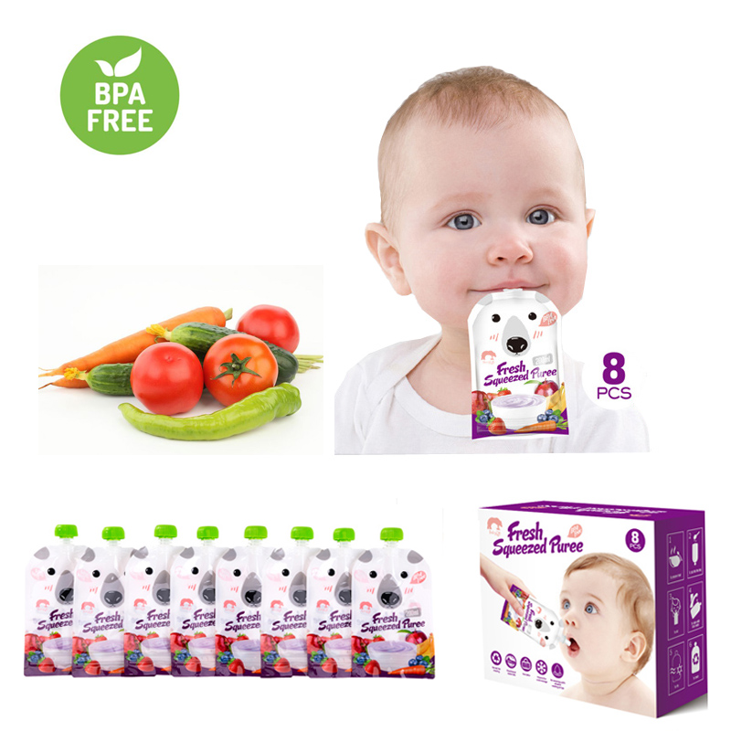 8 Stks/pak Herbruikbare Moedermelk Opbergtas Babyvoeding Box Pouch Snacks Babyvoeding Squeeze Bpa Gratis Baby Voedsel Container 200Ml
