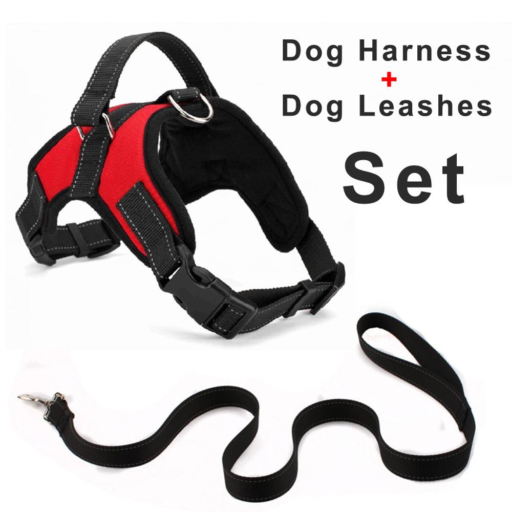 Oxford Hond Harnas + 120 cm Riemen Set Voor Grote Middelgrote Kleine Honden Verstelbare Reflecterende Harnassen met Doberman herder husky: Rood / Xl