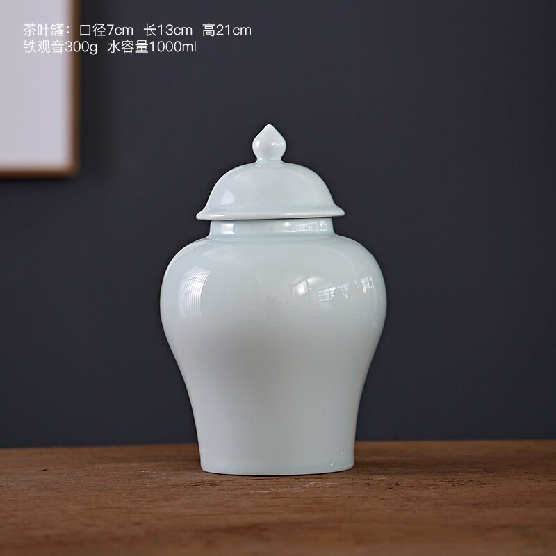 Recipiente grande de cerámica para almacenamiento de té, recipiente sellado para guardar alimentos, tarro decorativo para dulces, caja de té: C medium 13x21cm