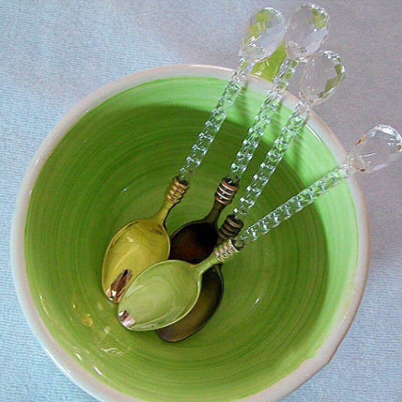 1 st tesked bestick legering multifunktions köksredskap liten kaffesked socker te dessert bestick kristallhandtag vintage