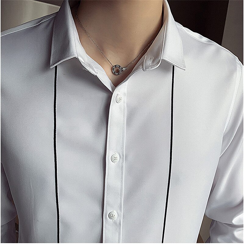 Lente en herfst heren lange mouwen gestreept shirt wit zwart heren top slim camisa s-xxxl
