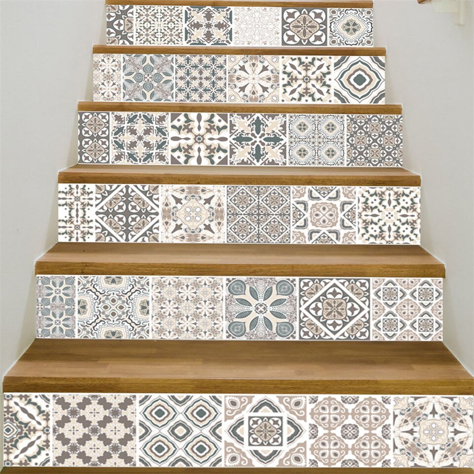 Pegatinas de imitación de azulejos árabes para escaleras, calcomanía de vinilo autoadhesiva para renovación de pasillo, decoración del hogar, 6 unids/set por juego