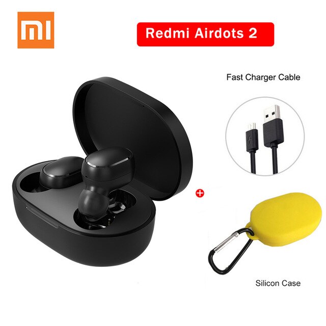 Xiaomi Redmi Airdots 2 TWS Earphone Wireless bluetooth 5.0 Earphone Stereo Noise Reduction Mic Voice Control: AirdotS2 yellow case