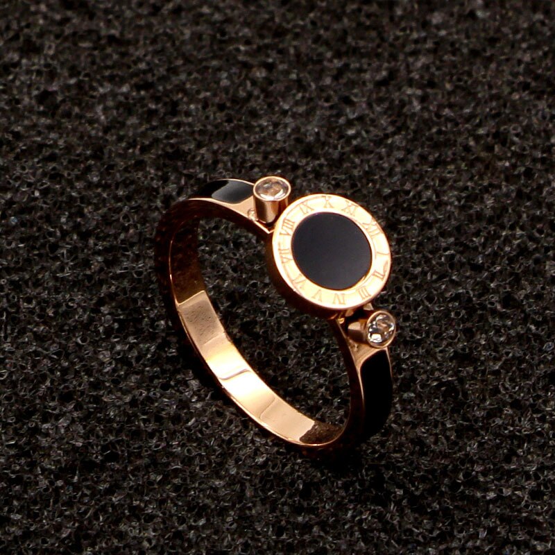 de amour noir rond chiffres romains bague en cristal Rose or couleur acier inoxydable femmes de mariage