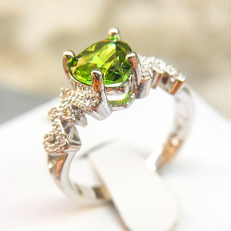neue Frauen Mädchen GrüNe Herz Ring Silber Farbe CZ Stein Finger Ring Jahrgang Party Hochzeit Schmuck Mama