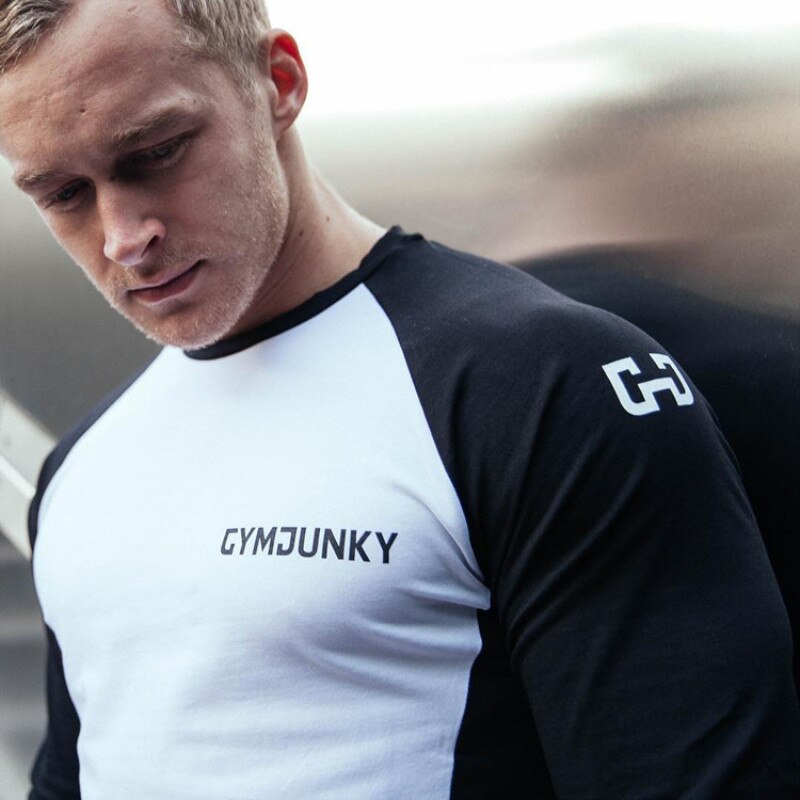 Bomuldsgymnastik mænd lang skjorte sport t-shirt mænd kortærmet løbeskjorte mænd træning trænings t-shirts fitness top sport t-shirt