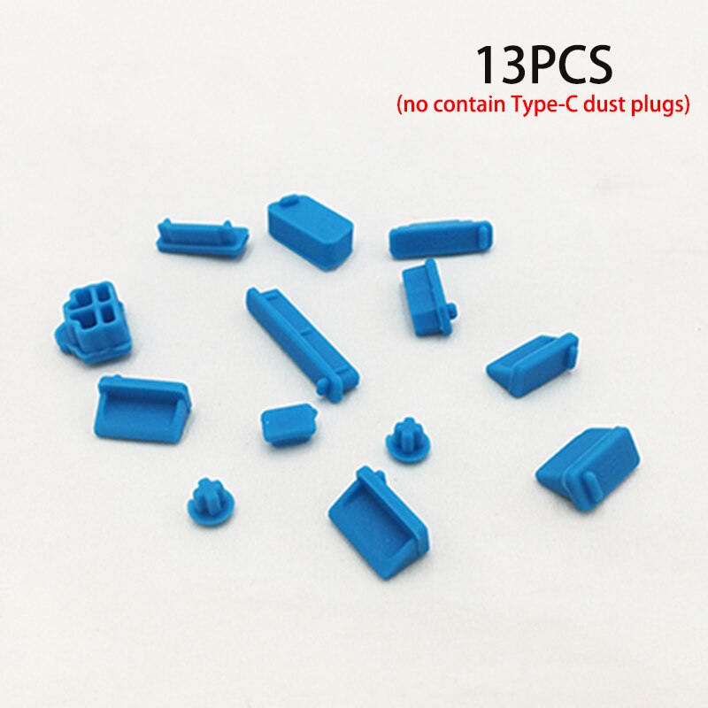 13 Stks/set Voor Macbook Anti Stof Plug Laptop Cover Beschermende Stop Stof Plug Laptop Stofdicht Usb Computer Accessoires: 13pcs blue