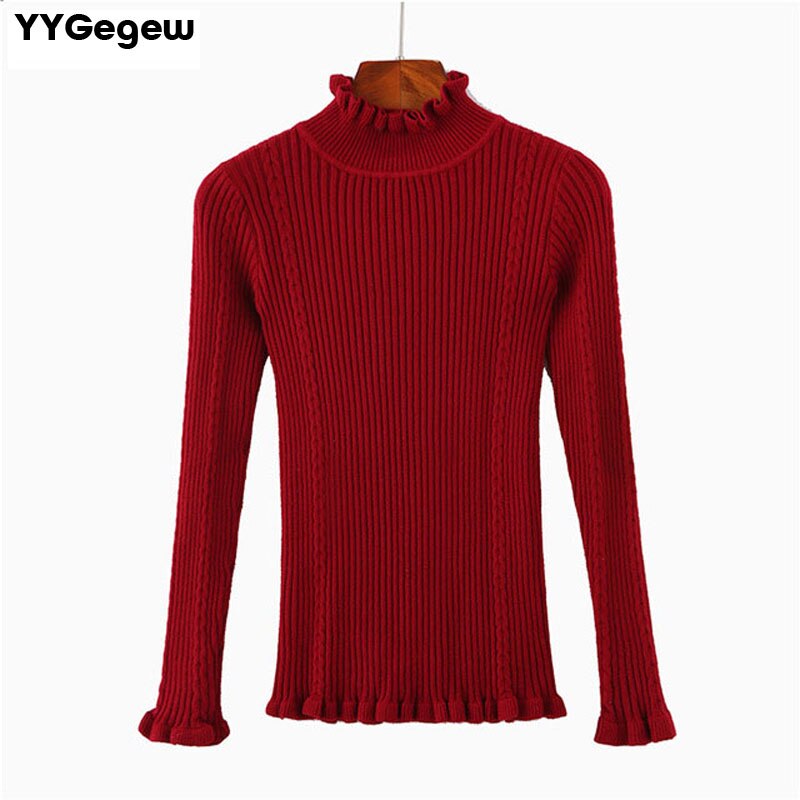 Wood Ears Turtleneck Solid Cotton Knitted Autumn Sheath Purple Sweater Women Long Sleeve Winter Casual Slim Pullover Tops