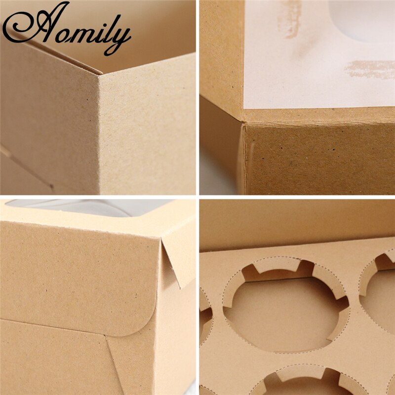 Amoliy 2/4/6/12 Löcher Cupcake Verpackung Kasten Muffin Kasten Keks Gebäck Kasten Kraft Papier Kasten Kuchen Schokolade Verpackung Backen Werkzeuge