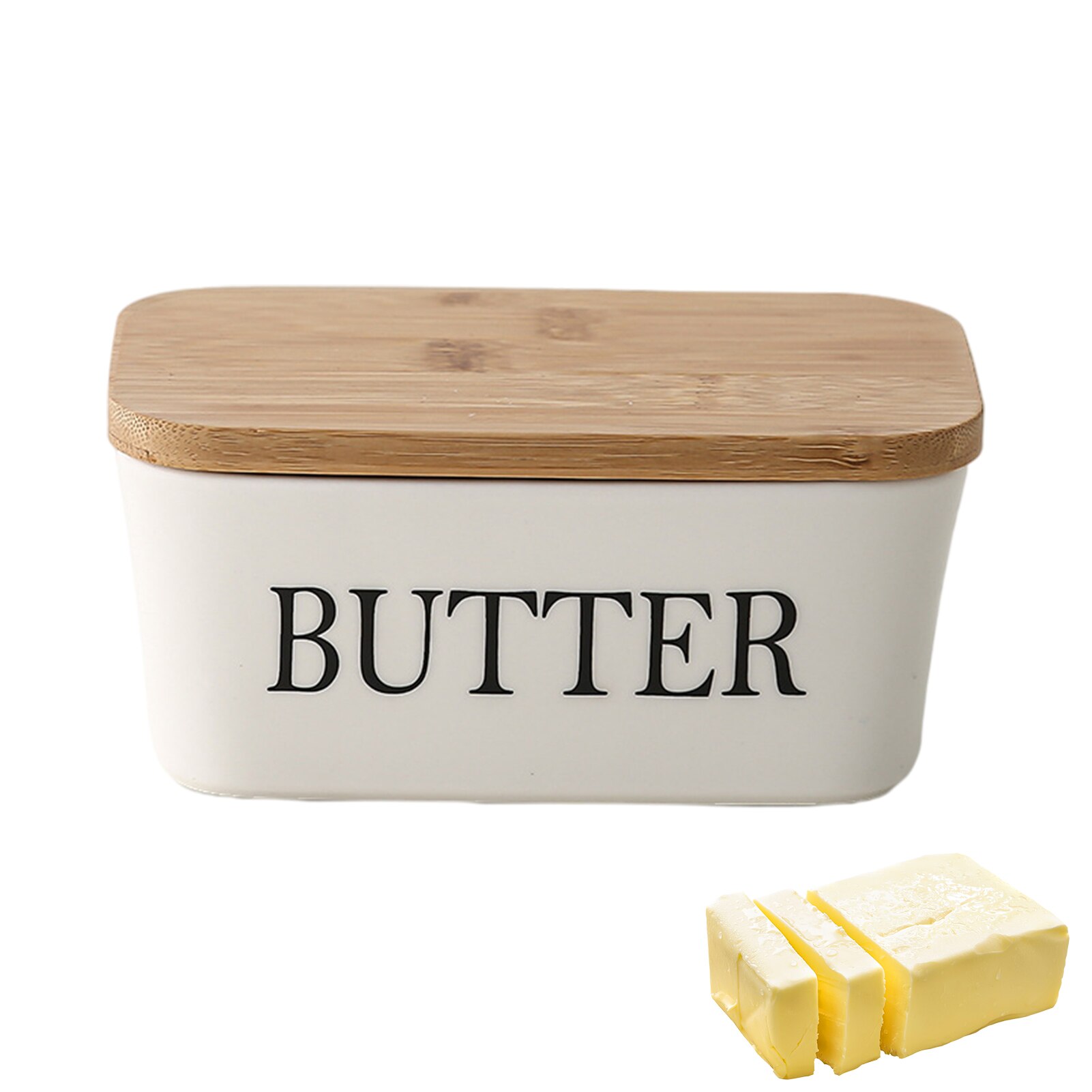 Nordic Ceramic Butter Sealing Dish with Wooden Lid Multi-Function Butter Container Box Sustainable Bamboo Lid Kitchen Supplies