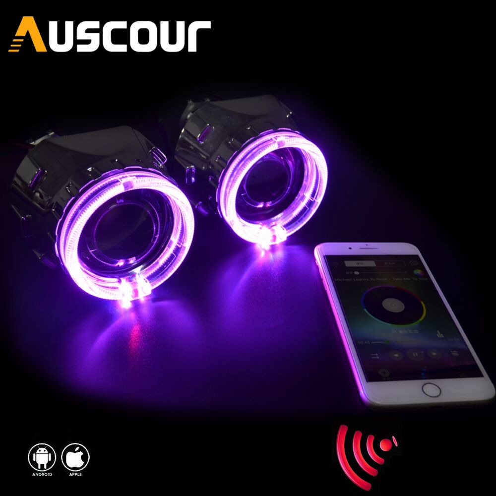 Lente de proyector Hid para Bi Xenon de coche de 2,5 pulgadas con aplicación RGB, función Bluetooth, máscara de Ojos de Ángel, Bombilla, Kit de montaje para H1 H4 H7