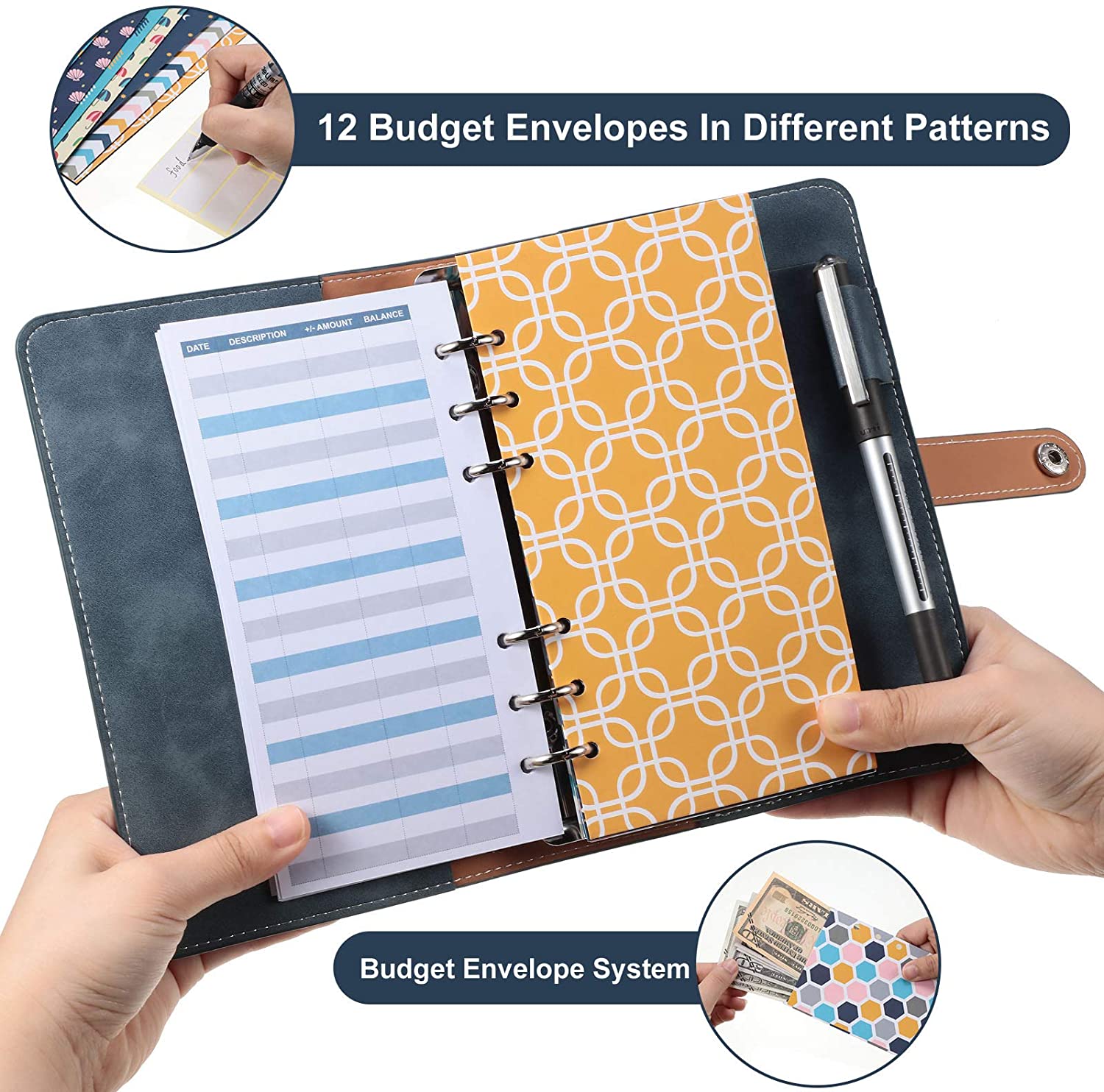 49 Stuks A6 Pu Lederen Notebook Bindmiddel Omvat 6 Ringen Bindmiddel Cover 12 Budget Enveloppen Systeem 12 Kosten Budget Lakens