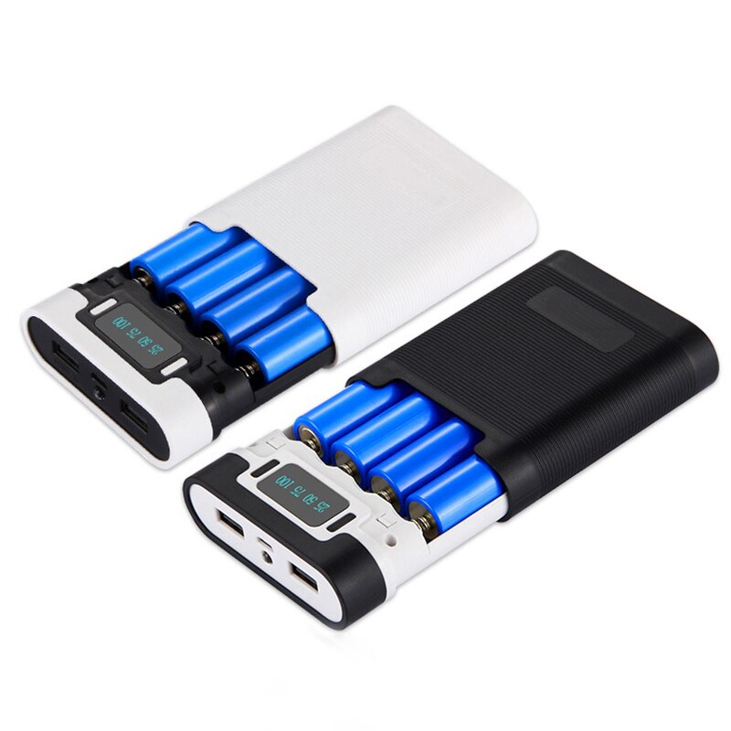 Portable Dual USB DIY Powerbank Case 4x 18650 LED Display Battery Charger 5V 2A Power Bank Box With LED Flashlight