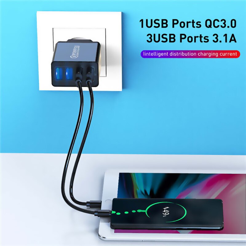 Jusfyu 4 usb-ladegerät für 3a mobiltelefone und tablets, kompakt, tragbar, us-/europäischer standard, weiß/schwarz
