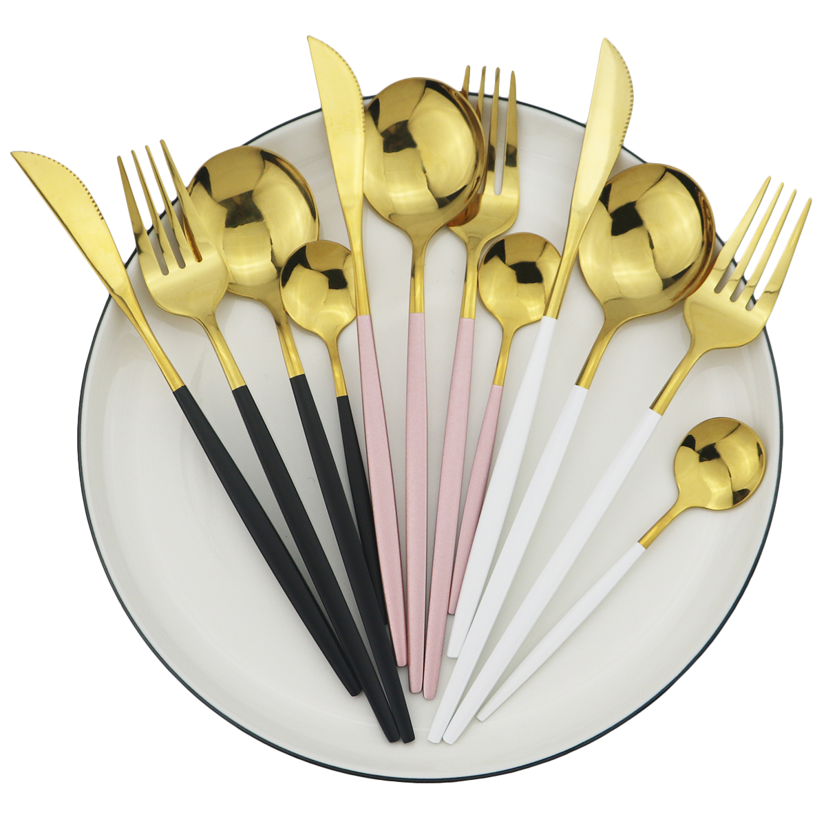 32 teile/satz Besteck einstellen Schwarz Gold Besteck einstellen 18/10 Edelstahl Geschirr einstellen Messer Gabel Löffel Geschirr Küche Geschirr