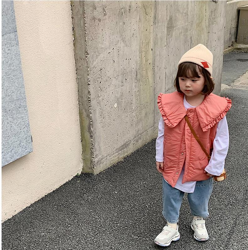 Nuovo autunno inverno neonate gilet imbottito in cotone collo con volant tinta unita stile coreano bambini gilet dolci per bambini