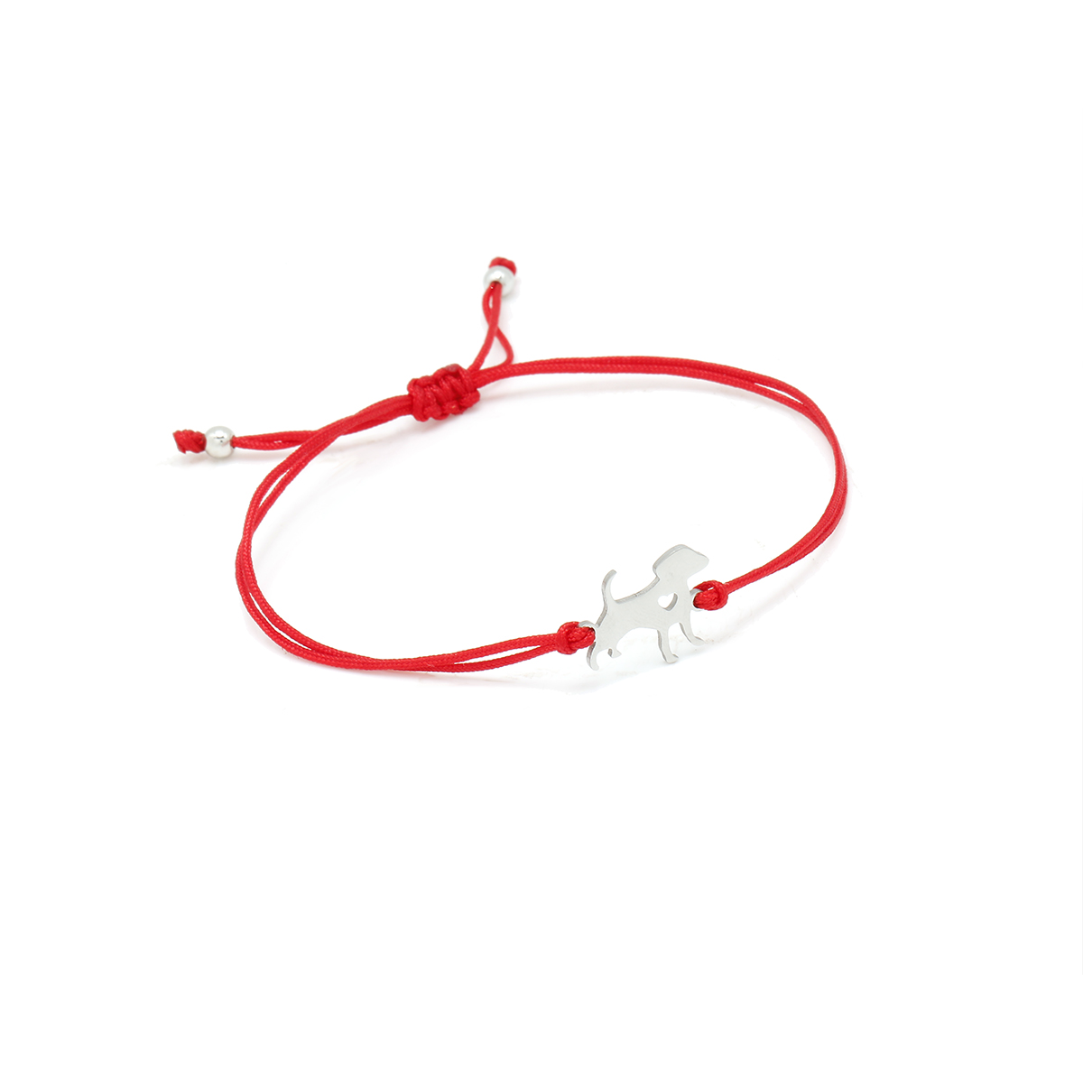 Rvs Hond Met Holle Perzik Hart Charme Rode Koord Verstelbare Armband Vrouwen Eenvoudige Gevlochten String Handgemaakte Sieraden