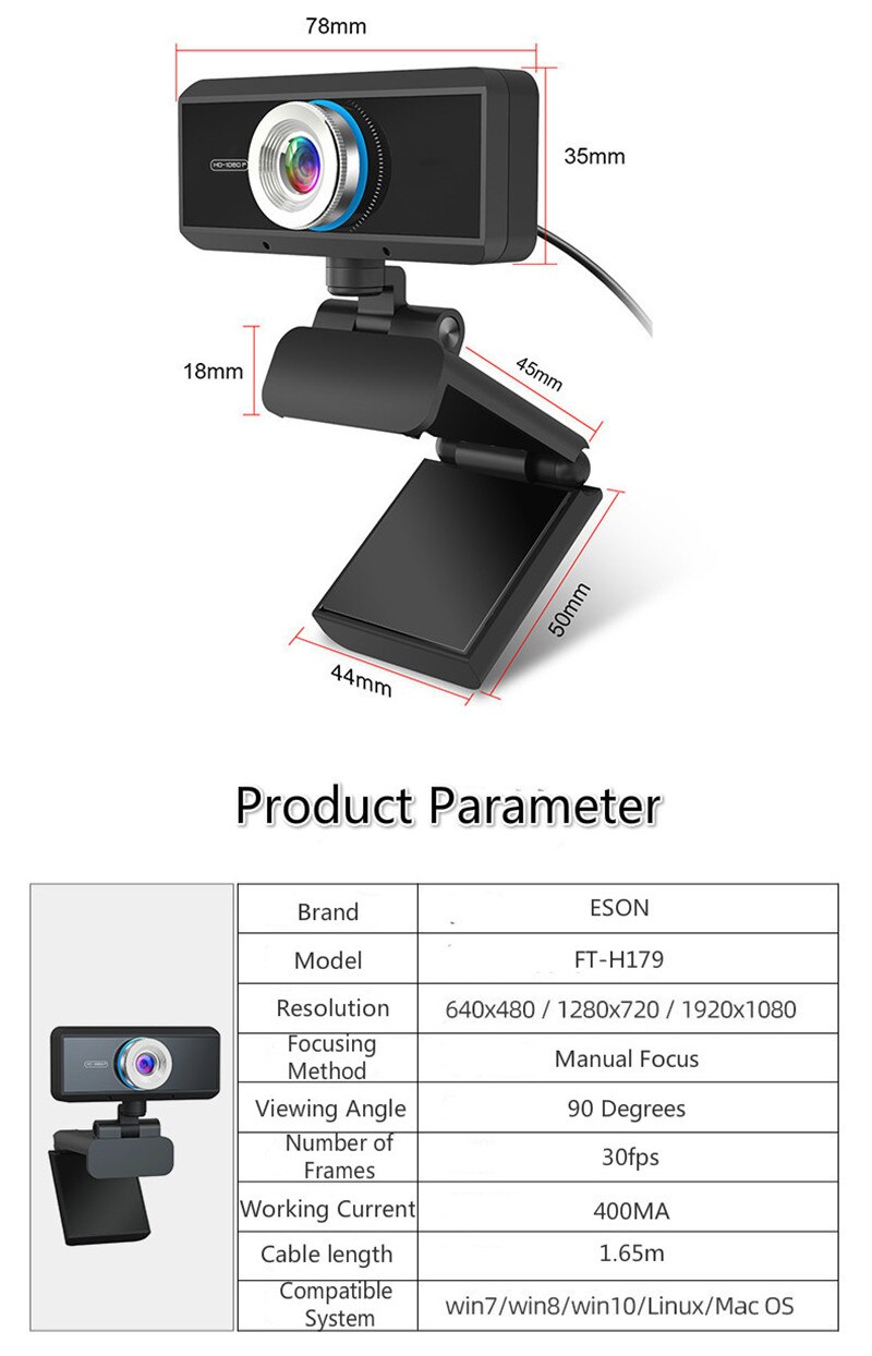 Handmatige Scherpstelling Hd Webcam 1080P 30fps Web Onderwijs Facebook Live Camera 360 ° Rotatie Usb2.0 Computer Camera Met Microfoon