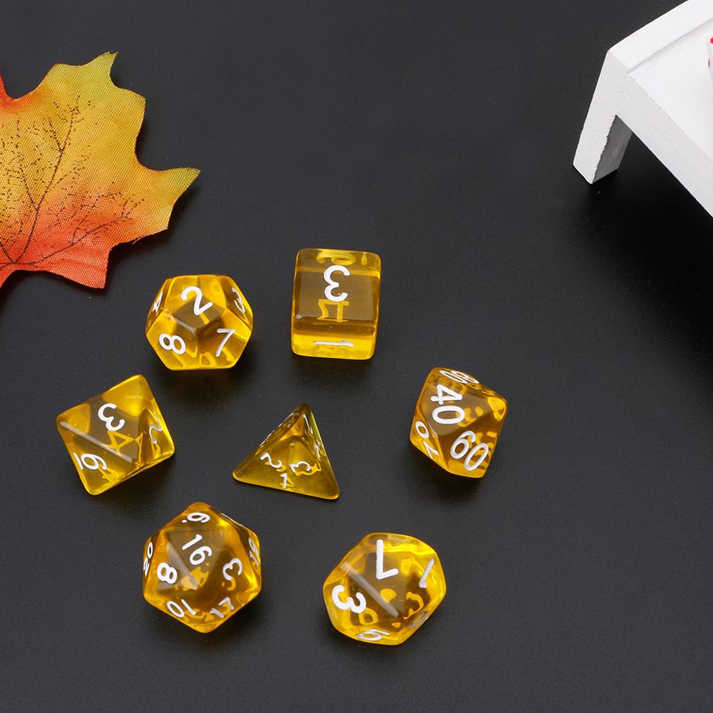 7Pcs Clear Polyhedral Game Dice Voor Dragon Pathfinder D20 D12 2xD10 D8 D6 D4