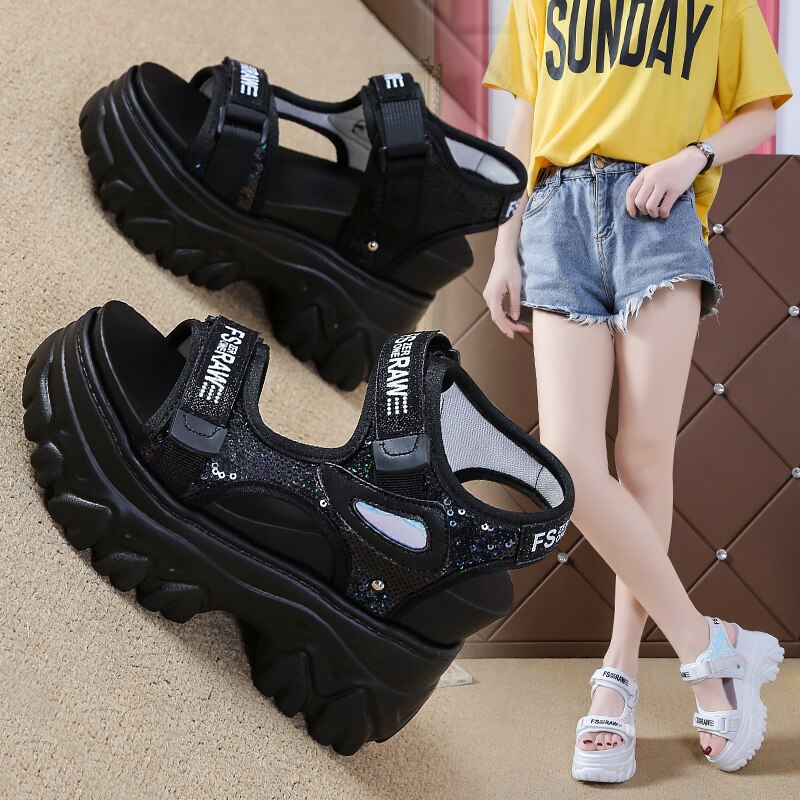 Sandalias deportivas de suela gruesa para mujer, zapatos de plataforma ligeros de suela suave con velcro, novedad de verano de