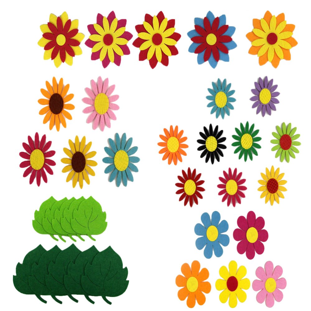 150pcs Felt Flowers Fabric Flower Embellishments for DIY Crafts Sewing Handcraft 3D Felt Cloth Flower Leaf Wall Stickers Assorte