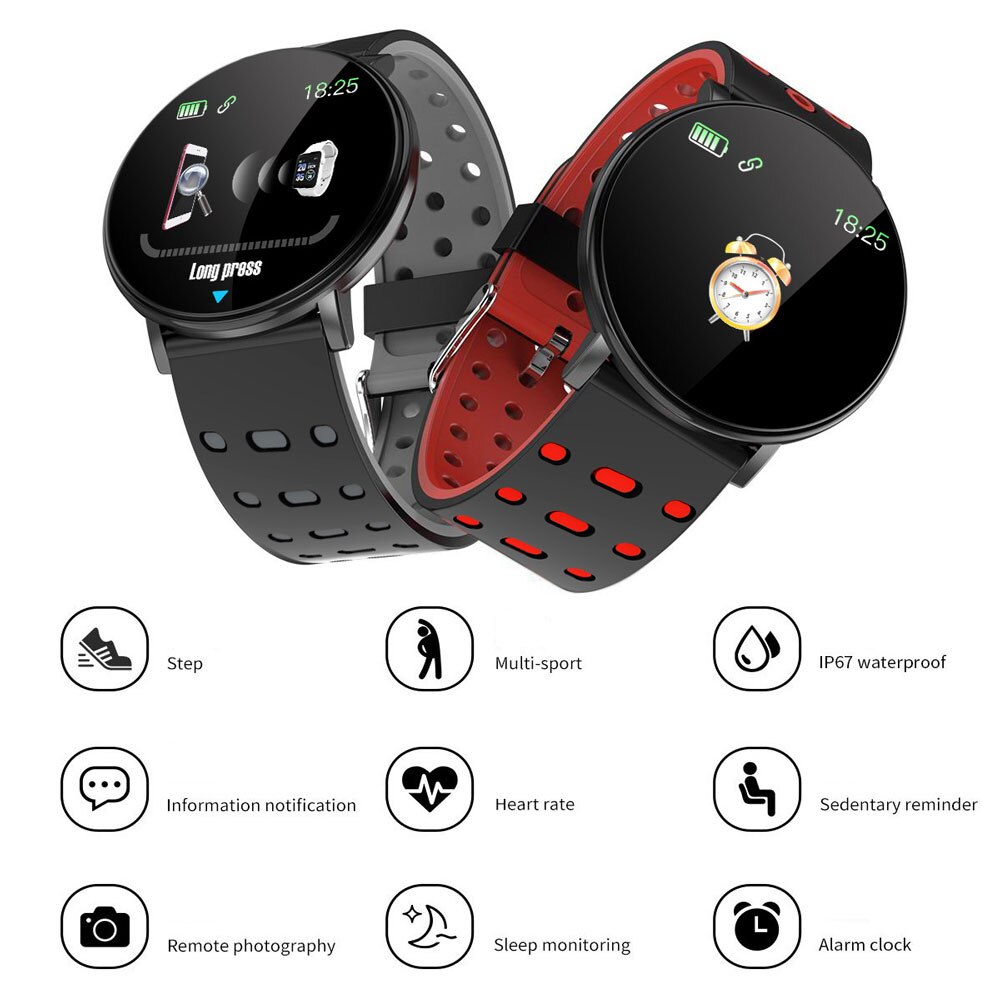 119 mais pulseira de freqüência cardíaca relógio inteligente homem pulseira esportes banda inteligente à prova dwaterproof água smartwatch android com despertador