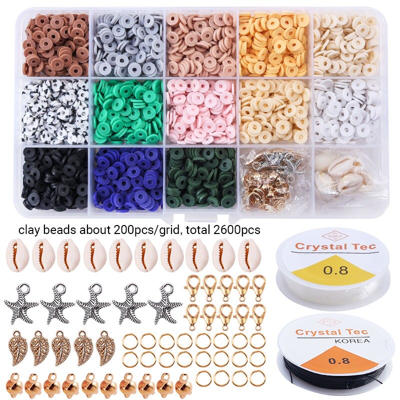 15Slots 6mm Flache Polymer Clay Perlen DIY Schmuck Kennzeichnung Perlen Set Mit Anhänger Charms Für DIY Schmuck Machen armbänder Halskette: 15slots-1