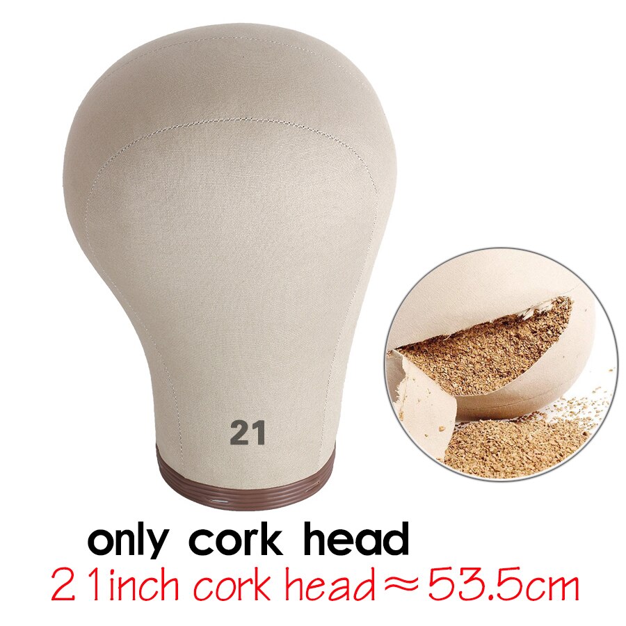Alileader-Cabeza de bloque de lona de corcho suave para peluca, Kit de fabricación de pelucas, maniquí de , 21, 22, 23 y 24 pulgadas: 21 Cork Head